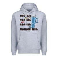 Heather Grey one fish two fish red fish boujee fish Premium Hoodie - MaliasSmallBusiness