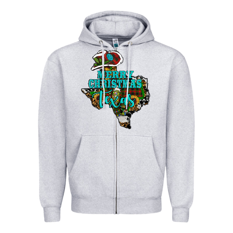 Merry Christmas Texas Zipper Hoodie by RanaPortraitStore | Teevron