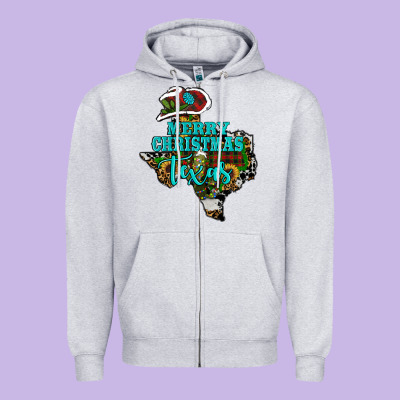 Merry Christmas Texas Zipper Hoodie Designed By Ranaportraitstore