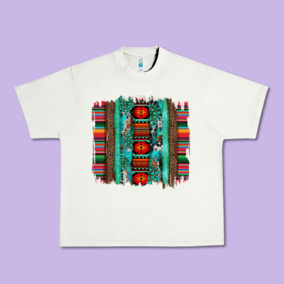 Serape Aztec Leopard And Turquoise Glitter With Gemstone Brushstroke Urban Heavy Tee Designed By Artiststas