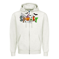 Oatmeal Heather halloween spooky Zipper Hoodie - Zillion Design Studio