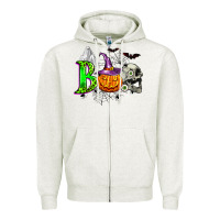 Oatmeal Heather boo halloween Zipper Hoodie - Zillion Design Studio