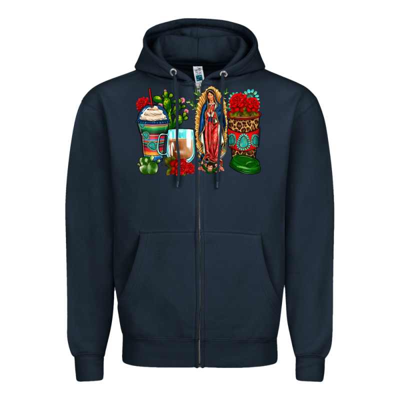 Lady Of Guadalupe Coffee Cups Zipper Hoodie by Zillion Design Studio | Teevron