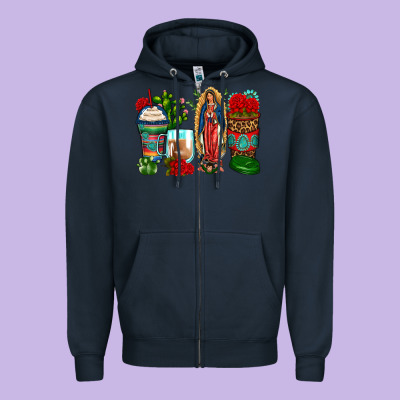 Lady Of Guadalupe Coffee Cups Zipper Hoodie Designed By Zillion Design Studio