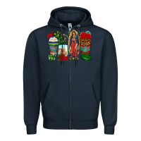 Navy lady of guadalupe coffee cups Zipper Hoodie - Zillion Design Studio