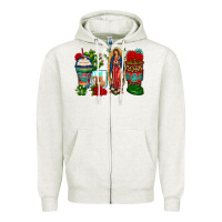 Oatmeal Heather lady of guadalupe coffee cups Zipper Hoodie - Zillion Design Studio
