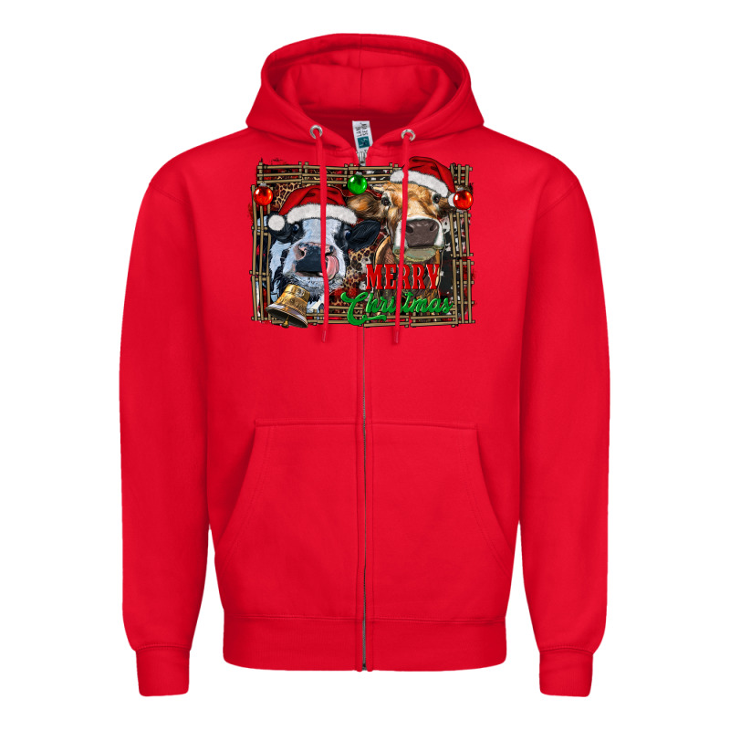Merry Christmas Heifers Zipper Hoodie by RanaPortraitStore | Teevron
