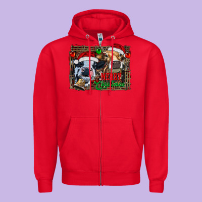 Merry Christmas Heifers Zipper Hoodie Designed By Ranaportraitstore
