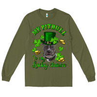 Army Green St. Patrick's Day My Pitbull Is My Lucky Charm With Hat Long Sleeve Tee - RanaPortraitStore