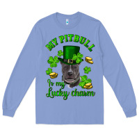 Colony Blue St. Patrick's Day My Pitbull Is My Lucky Charm With Hat Long Sleeve Tee - RanaPortraitStore