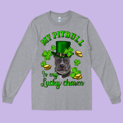 Long Sleeve Tee St. Patrick's Day My Pitbull Is My Lucky Charm With Hat