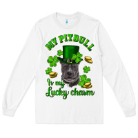 White St. Patrick's Day My Pitbull Is My Lucky Charm With Hat Long Sleeve Tee - RanaPortraitStore