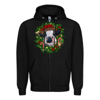 Black heifer cow with Christmas wreath Zipper Hoodie - RanaPortraitStore