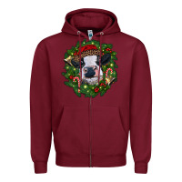 Heifer Cow With Christmas Wreath Zipper Hoodie | Teevron