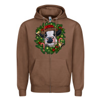 Chestnut heifer cow with Christmas wreath Zipper Hoodie - RanaPortraitStore
