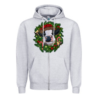 Heather Grey heifer cow with Christmas wreath Zipper Hoodie - RanaPortraitStore