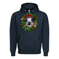 Navy heifer cow with Christmas wreath Zipper Hoodie - RanaPortraitStore