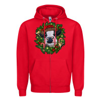 Red heifer cow with Christmas wreath Zipper Hoodie - RanaPortraitStore