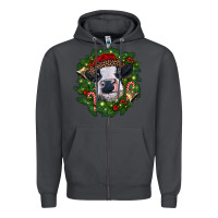 Smoke heifer cow with Christmas wreath Zipper Hoodie - RanaPortraitStore