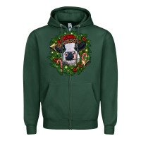 Sports Green heifer cow with Christmas wreath Zipper Hoodie - RanaPortraitStore