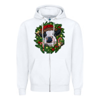 White heifer cow with Christmas wreath Zipper Hoodie - RanaPortraitStore