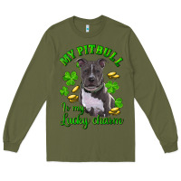 Army Green St. Patrick's Day My Pitbull Is My Lucky Charm Long Sleeve Tee - RanaPortraitStore