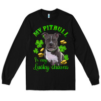 Black St. Patrick's Day My Pitbull Is My Lucky Charm Long Sleeve Tee - RanaPortraitStore