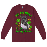 Burgundy St. Patrick's Day My Pitbull Is My Lucky Charm Long Sleeve Tee - RanaPortraitStore