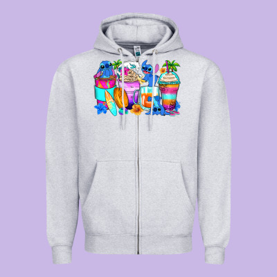 Stitch Summer Coffee Cups Zipper Hoodie Designed By Zillion Design Studio