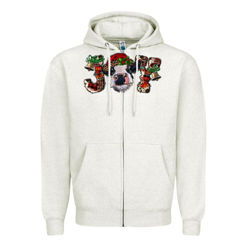 Christmas Joy With Heifer Cow Zipper Hoodie by RanaPortraitStore | Teevron