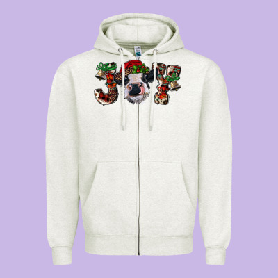 Christmas Joy With Heifer Cow Zipper Hoodie Designed By Ranaportraitstore