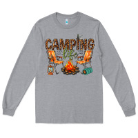 Heather Grey camping life Long Sleeve Tee - texasbilliewilder