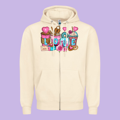 Valentine's Day Coffee Cups Zipper Hoodie Designed By Zillion Design Studio