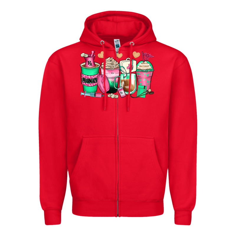 Pharmacy Coffee Cups Zipper Hoodie by Zillion Design Studio | Teevron