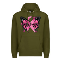 Army Green breast cancer ribbon  butterfly Premium Hoodie - MaliasSmallBusiness