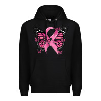 Black breast cancer ribbon  butterfly Premium Hoodie - MaliasSmallBusiness