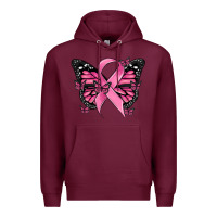 Burgundy breast cancer ribbon  butterfly Premium Hoodie - MaliasSmallBusiness
