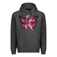 Charcoal Heather breast cancer ribbon  butterfly Premium Hoodie - MaliasSmallBusiness