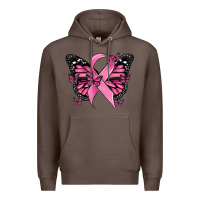 Coffee breast cancer ribbon  butterfly Premium Hoodie - MaliasSmallBusiness
