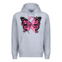 Heather Grey breast cancer ribbon  butterfly Premium Hoodie - MaliasSmallBusiness