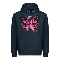 Navy breast cancer ribbon  butterfly Premium Hoodie - MaliasSmallBusiness
