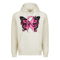 Oatmeal Heather breast cancer ribbon  butterfly Premium Hoodie - MaliasSmallBusiness