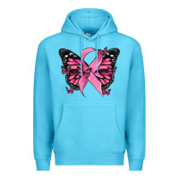 Ocean Blue breast cancer ribbon  butterfly Premium Hoodie - MaliasSmallBusiness