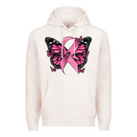 Pale Pink breast cancer ribbon  butterfly Premium Hoodie - MaliasSmallBusiness
