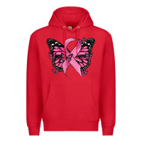 Red breast cancer ribbon  butterfly Premium Hoodie - MaliasSmallBusiness