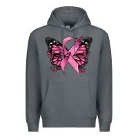 Rock breast cancer ribbon  butterfly Premium Hoodie - MaliasSmallBusiness