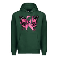 Sports Green breast cancer ribbon  butterfly Premium Hoodie - MaliasSmallBusiness