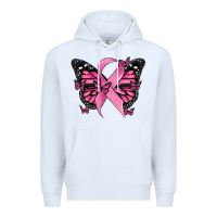White breast cancer ribbon  butterfly Premium Hoodie - MaliasSmallBusiness
