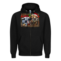Black christmas heifers with leopard and cowhide background Zipper Hoodie - RanaPortraitStore