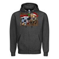 Charcoal Heather christmas heifers with leopard and cowhide background Zipper Hoodie - RanaPortraitStore